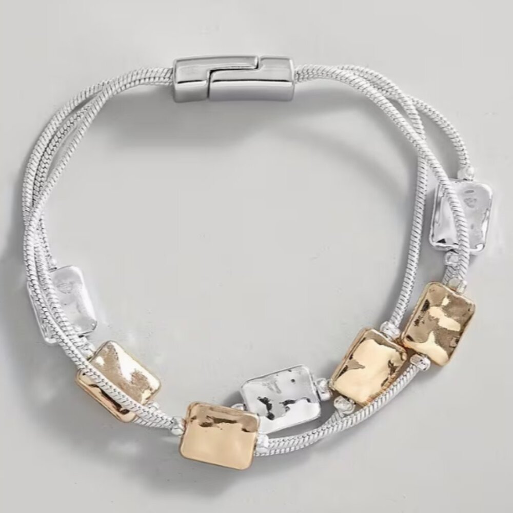Gold & Silver Square Accent Stretch Bracelet